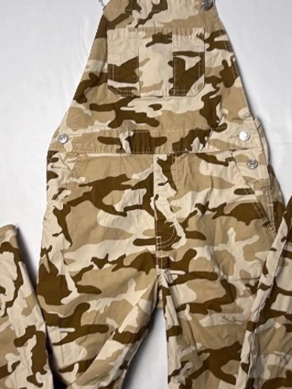 Canvas Camo Overalls - Beige Camouflage Women's Jumpsuit